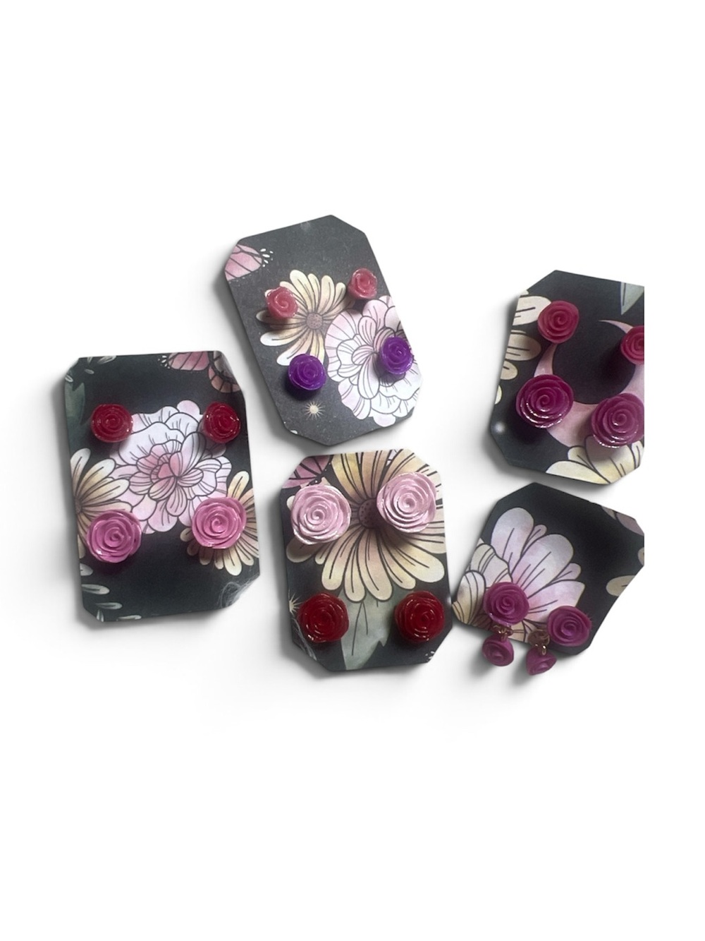 Handmade Flora Rose Stud Earring Set in Pink, Purple & Red
